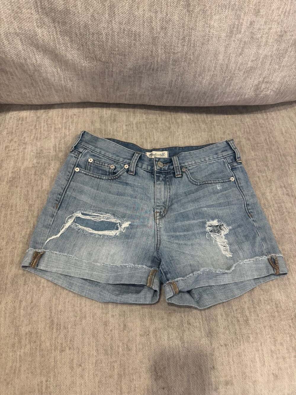 Madewell Denim Jean Shorts Size 27 Light Wash Distressed Cuffed